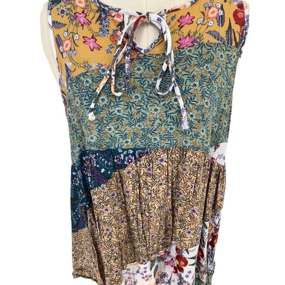 Easel Women's Patchwork Floral Patchwork Tank Top Multicolor Boho Style Size L - Picture 2 of 9